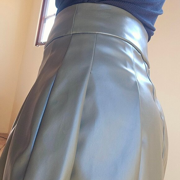 Faux-Leather Pleated Mini Skirt - Picture 2 of 8